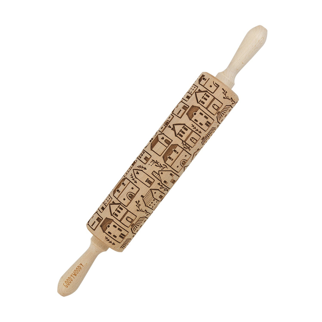 Graveret kagerulle Goody Woody, 46 cm, bøgetræ, skandinavisk by