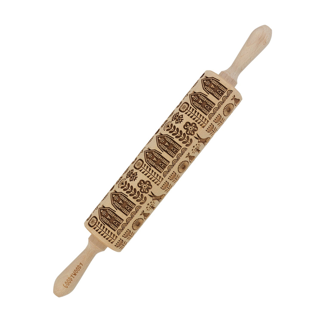 Graveret kagerulle Goody Woody, 46 cm, bøgetræ, skandinavisk stil