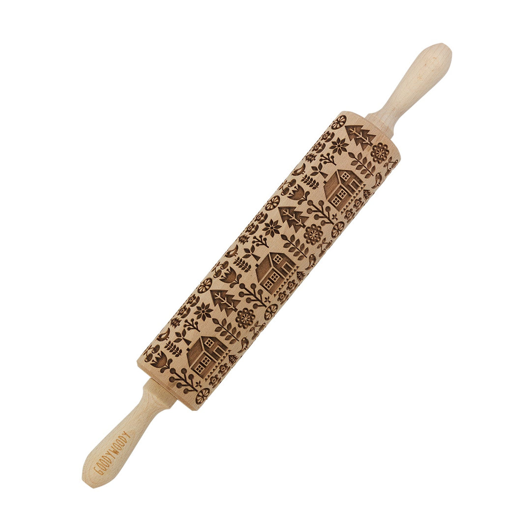 Graveret kagerulle Goody Woody, 46 cm, bøgetræ, skandinavisk hus