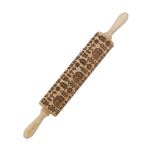 Graveret kagerulle Goody Woody, 46 cm, bøgetræ, skandinavisk hus