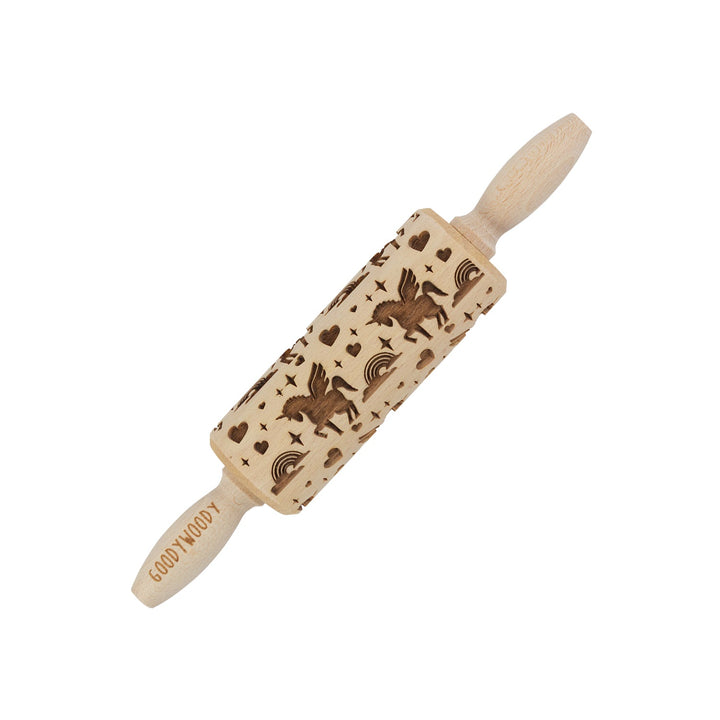 Graveret kagerulle Goody Woody, 23,5 cm, bøgetræ, enhjørningemotiv