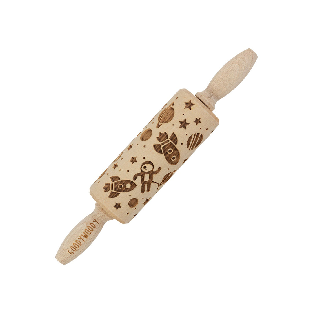 Graveret kagerulle Goody Woody, 23,5 cm, bøgetræ, kosmosmønster