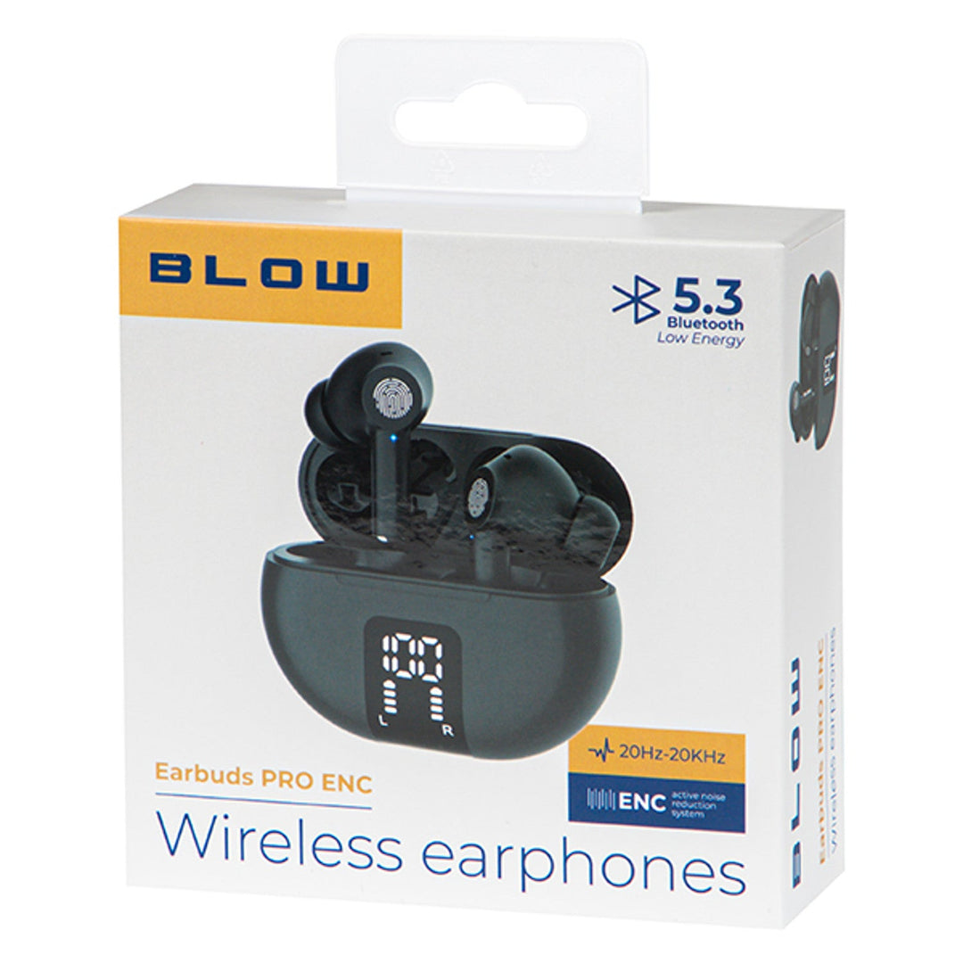 Trådløse hovedtelefoner BLOW, Bluetooth 5.3, LED-display, ENC-system, PRO ENC BLACK