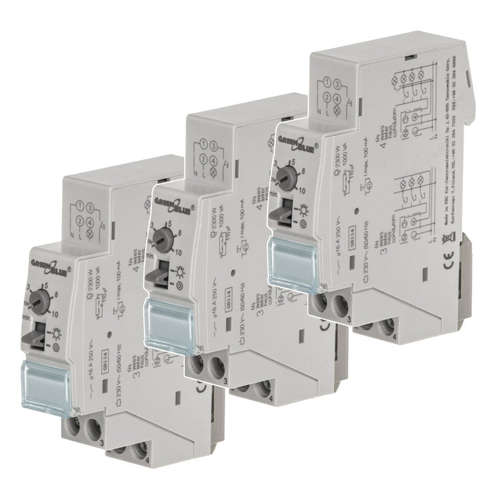 Trappemotor til DIN-skinne GreenBlue, regulering 30s-10m, maks. 2300 W, GB114, 3 stk.