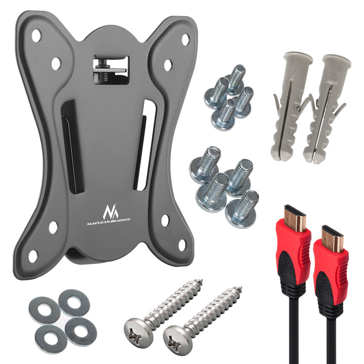 Maclean tv-holder, maks. VESA 100x100, 13-27", 25 kg, MC-715A + KABEL HDMI 2.0 4K 3D UHD 1,8 m KOBBER 48 bit