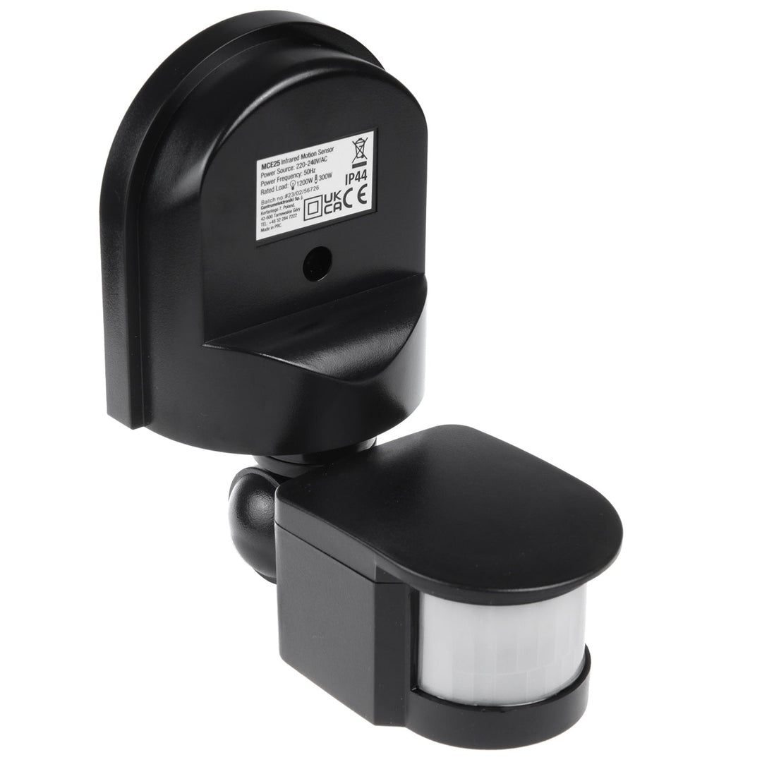 Maclean vægmonteret bevægelses- og skumringssensor, 180°, maks. 1200 W, sort og hvid, MCE25