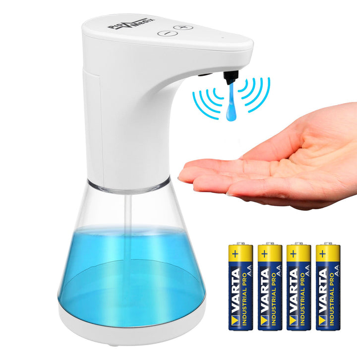 Promedix automatisk dispenser, dispenserbeholder til flydende sæbe, desinfektionsmidler, 480 ml, 4xAA PR-530 + 4x Varta Industrial LR6/AA R-06-batterier
