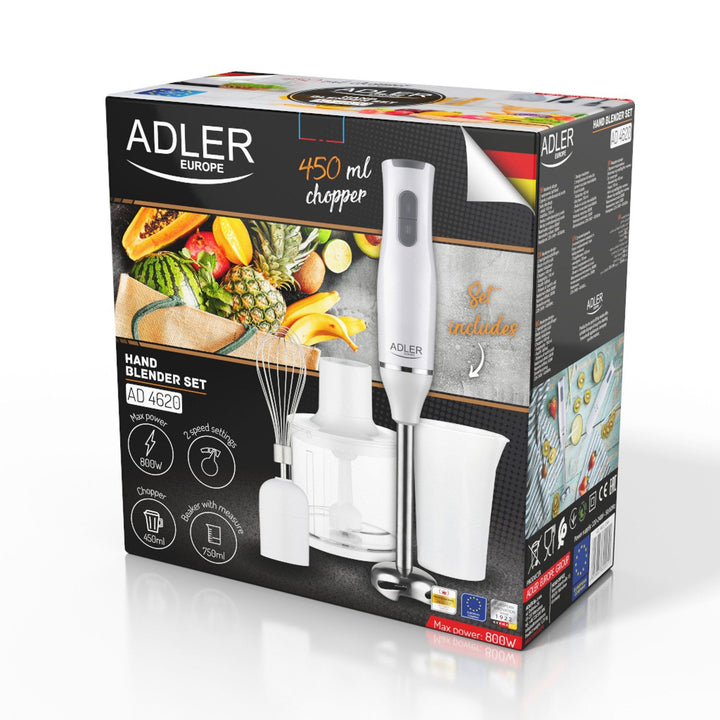 Adler håndblender, 2 hastigheder, hvid, 800 W, AD 4620