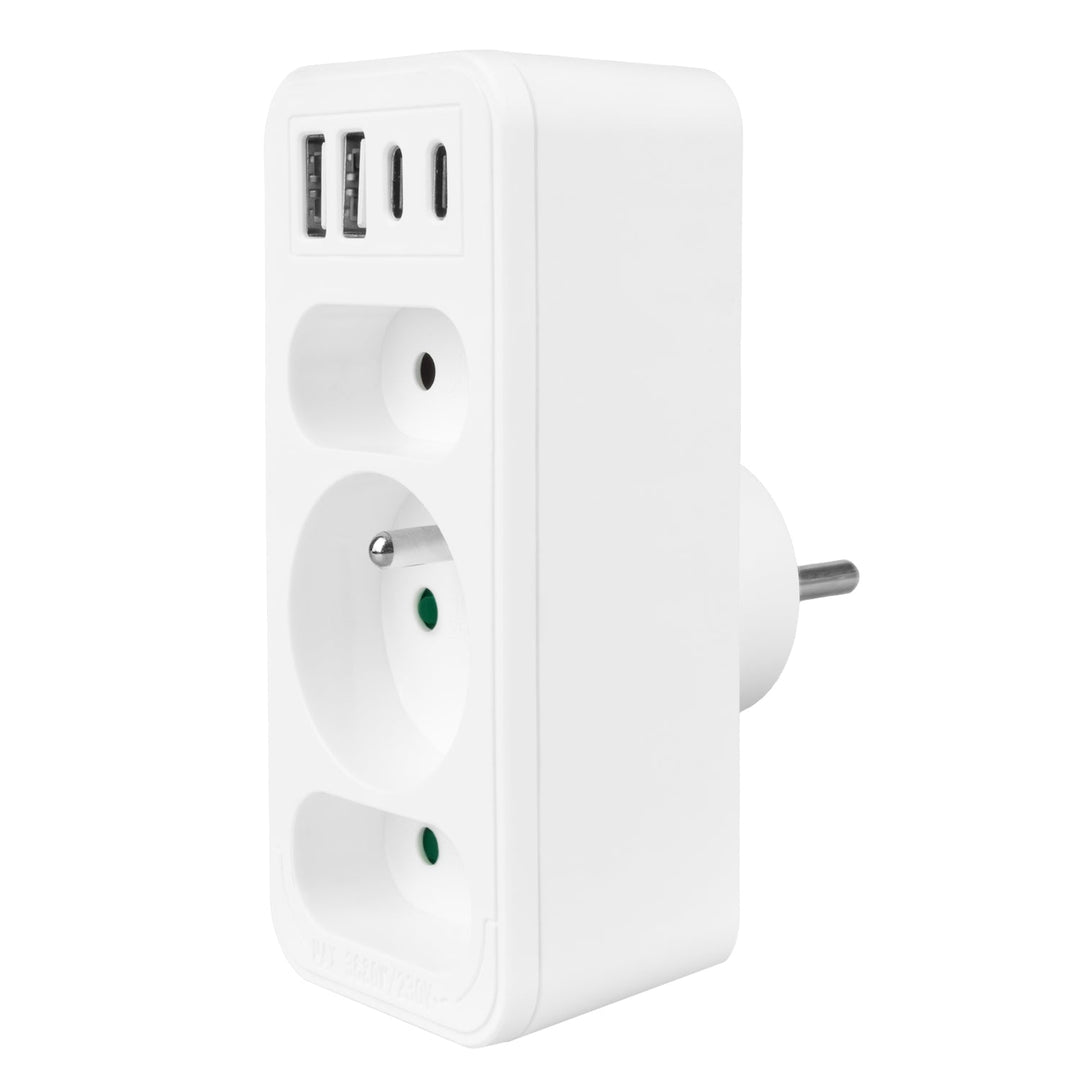 Stikkontakt x3 + 4xUSB Maclean, splitter med 3 stik, 2xUSB A, 2xUSB C PD 20W, 1x16A + 2x6A, MCE248 F/W