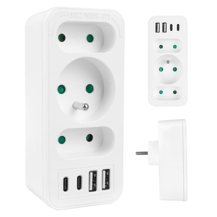 Stikkontakt x3 + 4xUSB Maclean, splitter med 3 stik, 2xUSB A, 2xUSB C PD 20W, 1x16A + 2x6A, MCE248 F/W