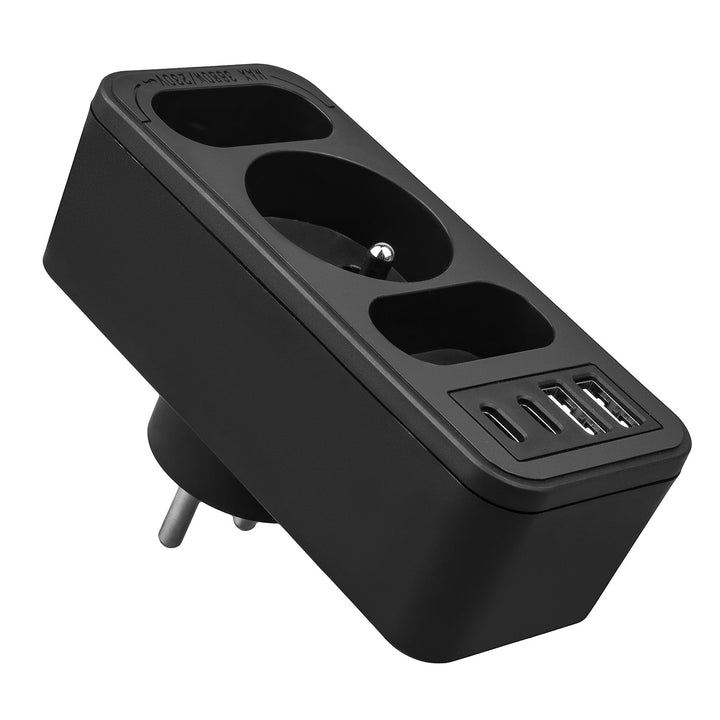 Stikkontakt x3 + 4xUSB Maclean, stikdåse med 3 stik, 2xUSB A, 2xUSB C PD 20W, 1x16A + 2x6A, MCE248 F/B