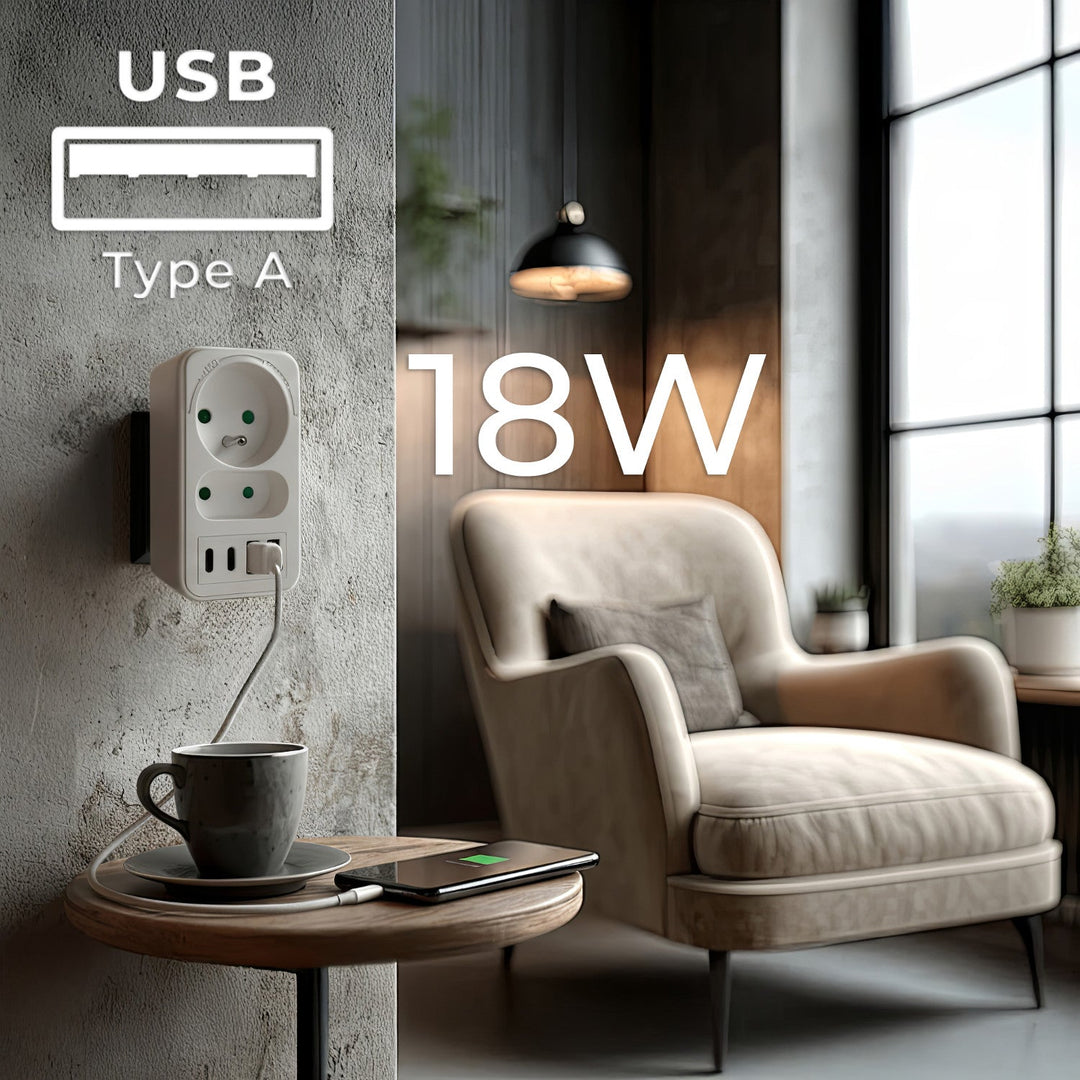 Stikkontakt x2 + 4xUSB Maclean, splitter med 2 stik, 2xUSB A, 2xUSB C PD 20W, 1x16A + 1x6A, MCE249 F/W