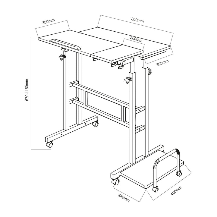 Mobil skrivebord til bærbar computer Maclean, sort, bordplade 80x60 cm, maks. 50 kg, højdejustering 67-115 cm, MC-124 B