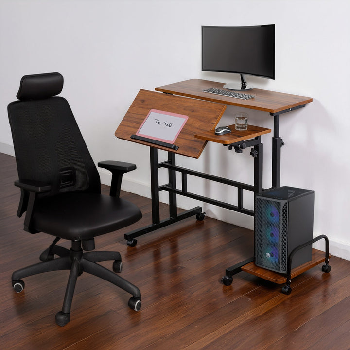 Mobil skrivebord til bærbar computer Maclean, sort, bordplade 80x60 cm, maks. 50 kg, højdejustering 67-115 cm, MC-124 B
