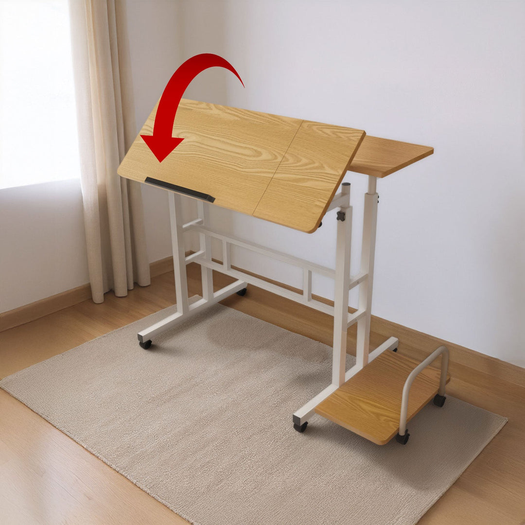 Mobil skrivebord til bærbar computer Maclean, hvid, bordplade 80x60 cm, maks. 50 kg, højdejustering 67-115 cm, MC-124 W