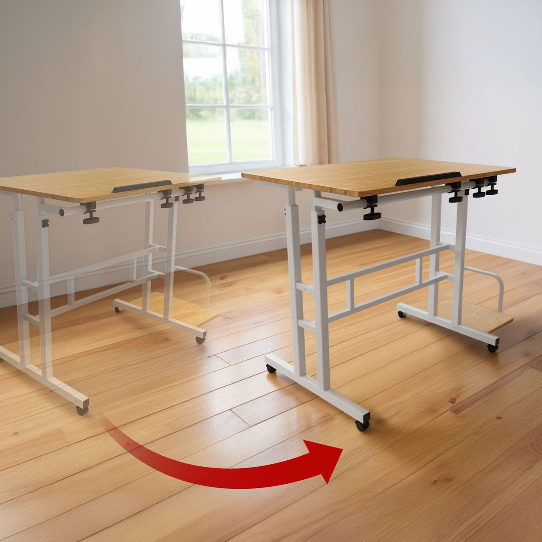 Mobil skrivebord til bærbar computer Maclean, hvid, bordplade 80x60 cm, maks. 50 kg, højdejustering 67-115 cm, MC-124 W