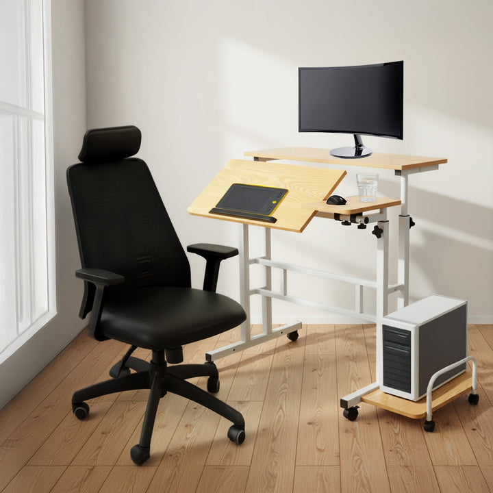 Mobil skrivebord til bærbar computer Maclean, hvid, bordplade 80x60 cm, maks. 50 kg, højdejustering 67-115 cm, MC-124 W