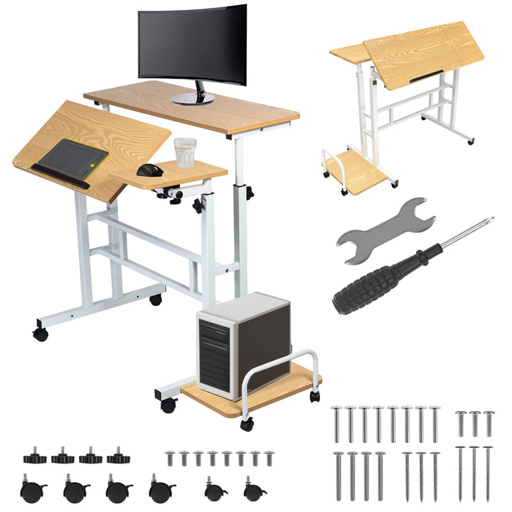 Mobil skrivebord til bærbar computer Maclean, hvid, bordplade 80x60 cm, maks. 50 kg, højdejustering 67-115 cm, MC-124 W