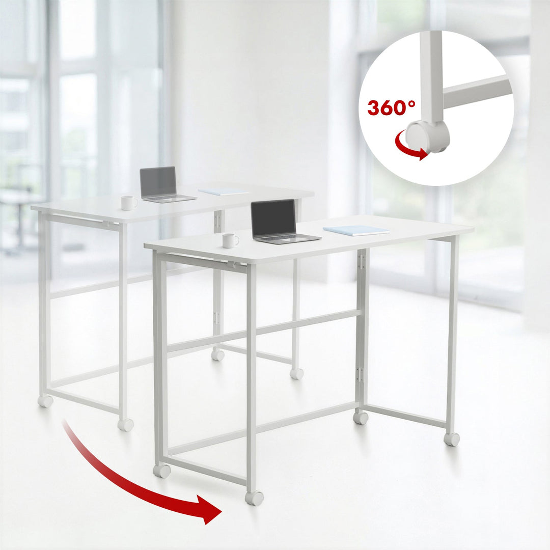 Maclean foldbart skrivebord, hvidt, mobilt, bordplade 100x50 cm, maks. 50 kg, MC-1250 W