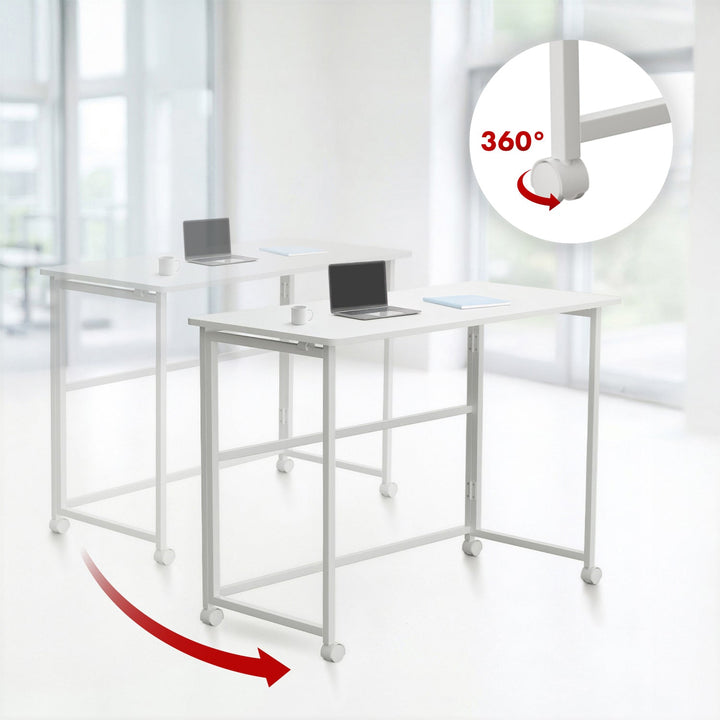 Maclean foldbart skrivebord, hvidt, mobilt, bordplade 100x50 cm, maks. 50 kg, MC-1250 W