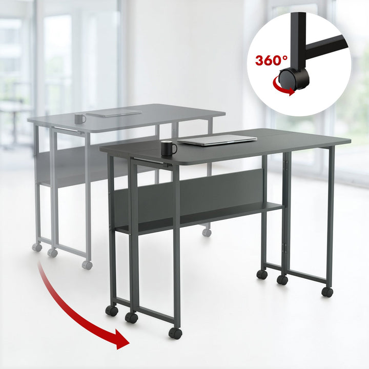 Maclean sammenklappelig skrivebord, sort, mobil, bordplade 100x58cm, maks. 50kg, MC-126 B