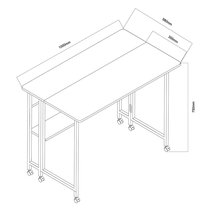 Maclean foldbart skrivebord, hvidt, mobilt, bordplade 100x58 cm, maks. 50 kg, MC-126 W