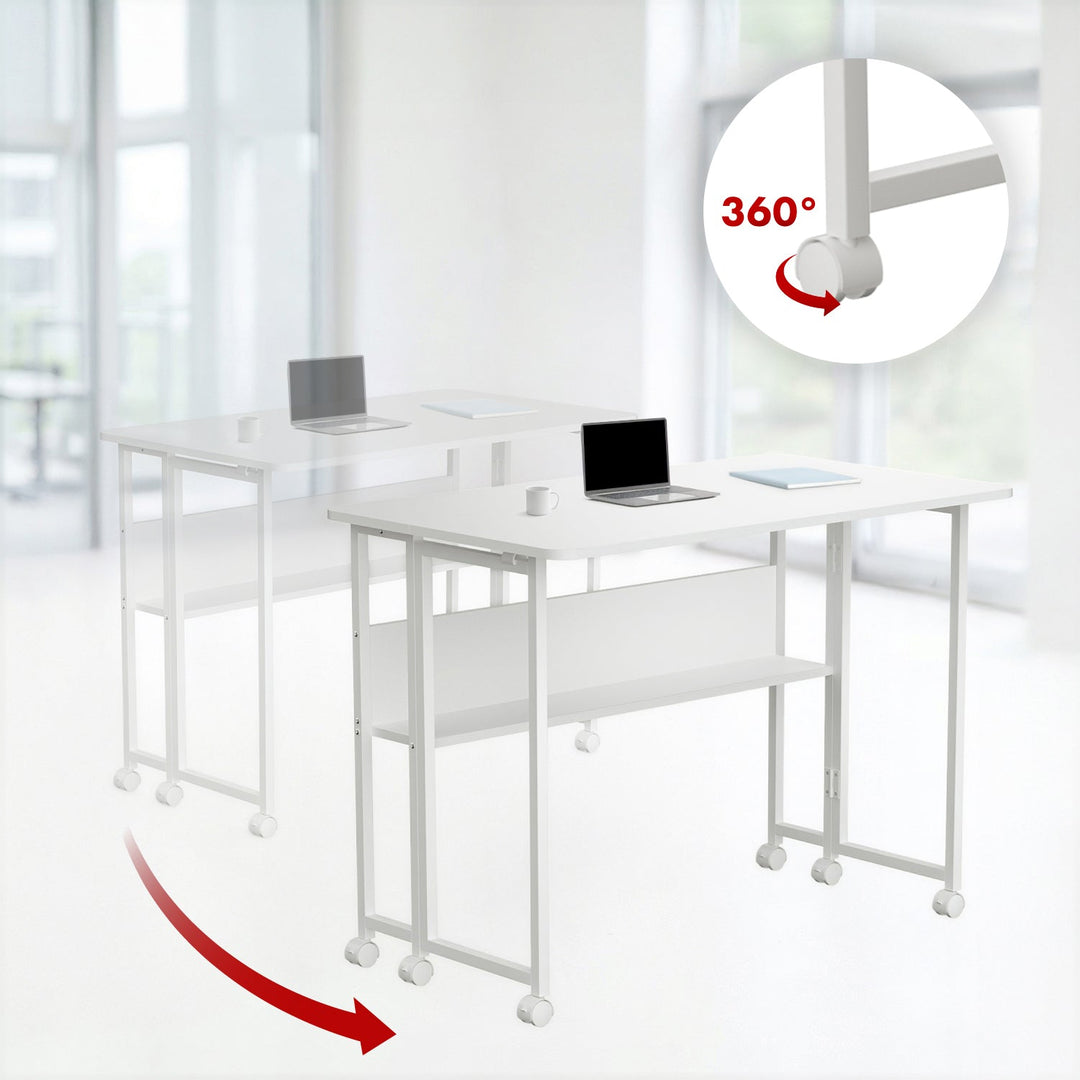 Maclean foldbart skrivebord, hvidt, mobilt, bordplade 100x58 cm, maks. 50 kg, MC-126 W