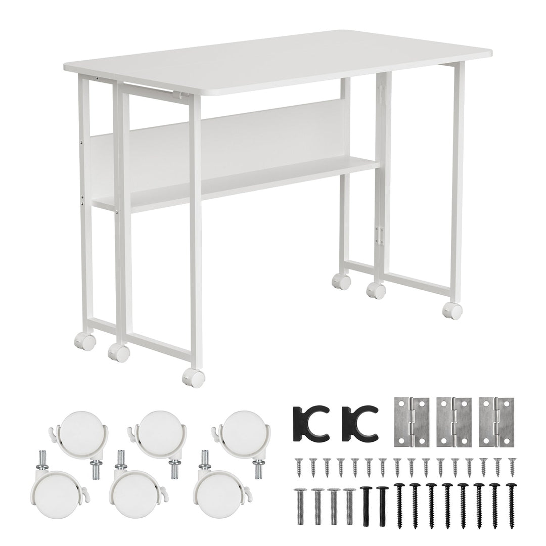 Maclean foldbart skrivebord, hvidt, mobilt, bordplade 100x58 cm, maks. 50 kg, MC-126 W