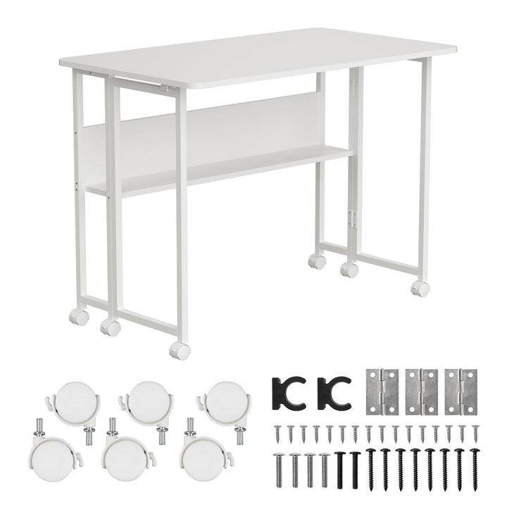 Maclean foldbart skrivebord, hvidt, mobilt, bordplade 100x58 cm, maks. 50 kg, MC-126 W