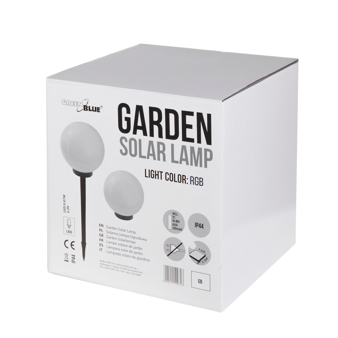 Fritstående solcellelampe til haven GB167 – kugle 30x30x63 cm, farvet LED, 4 stk.
