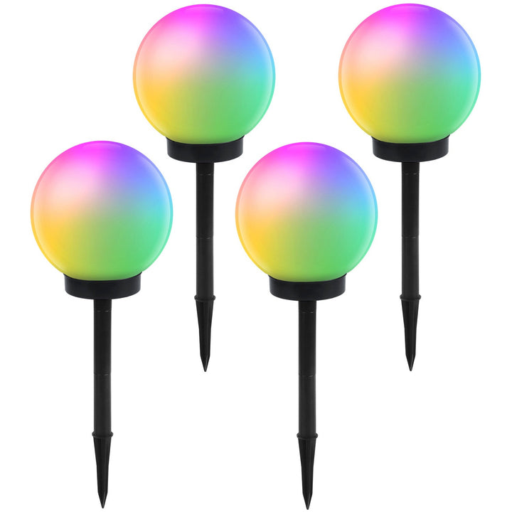 Fritstående solcellelampe til haven GB167 – kugle 30x30x63 cm, farvet LED, 4 stk.