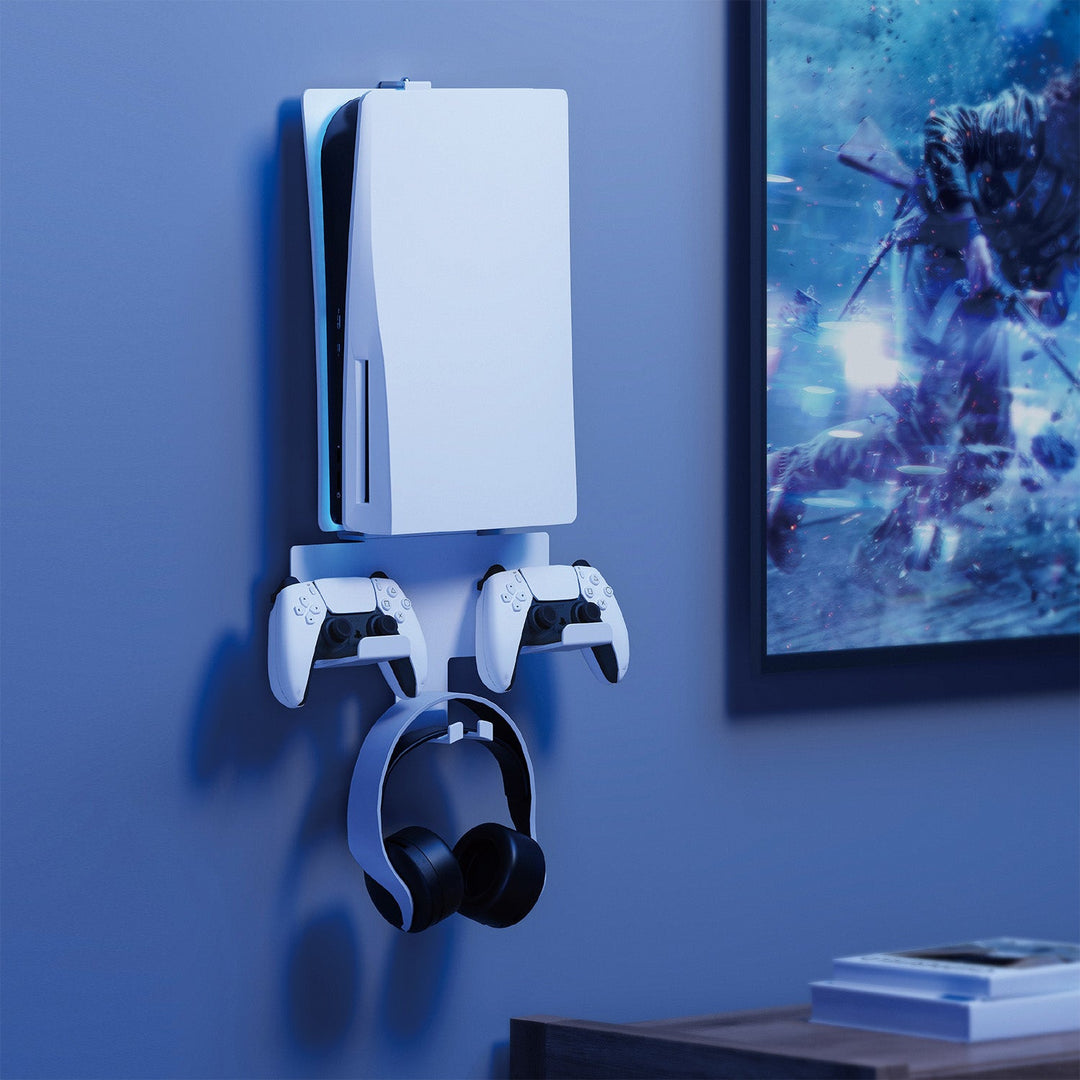 Vægmonteret holder til PS5 med holder til controllere, maks. 10 kg, RS181 + Vægmonteret holder til Playstation 5, maks. 10 kg, NanoRS RS180