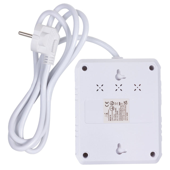 Maclean strømskinne, forlængerledning med 2 stik + 3xUSB, 110-240V AC 50/60Hz, 2,1A max 2500W, 1,5m, hvid, MCE387 W