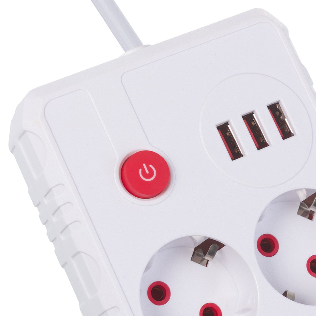 Maclean strømskinne, forlængerledning med 2 stik + 3xUSB, 110-240V AC 50/60Hz, 2,1A max 2500W, 1,5m, hvid, MCE387 W