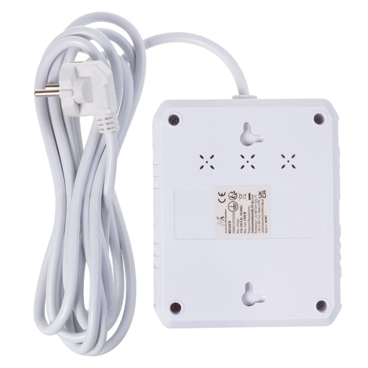 Maclean strømskinne, forlængerledning med 2 stik + 3xUSB, 110-240V AC 50/60Hz, 2,1A max 2500W, 3 m, hvid, MCE388 W