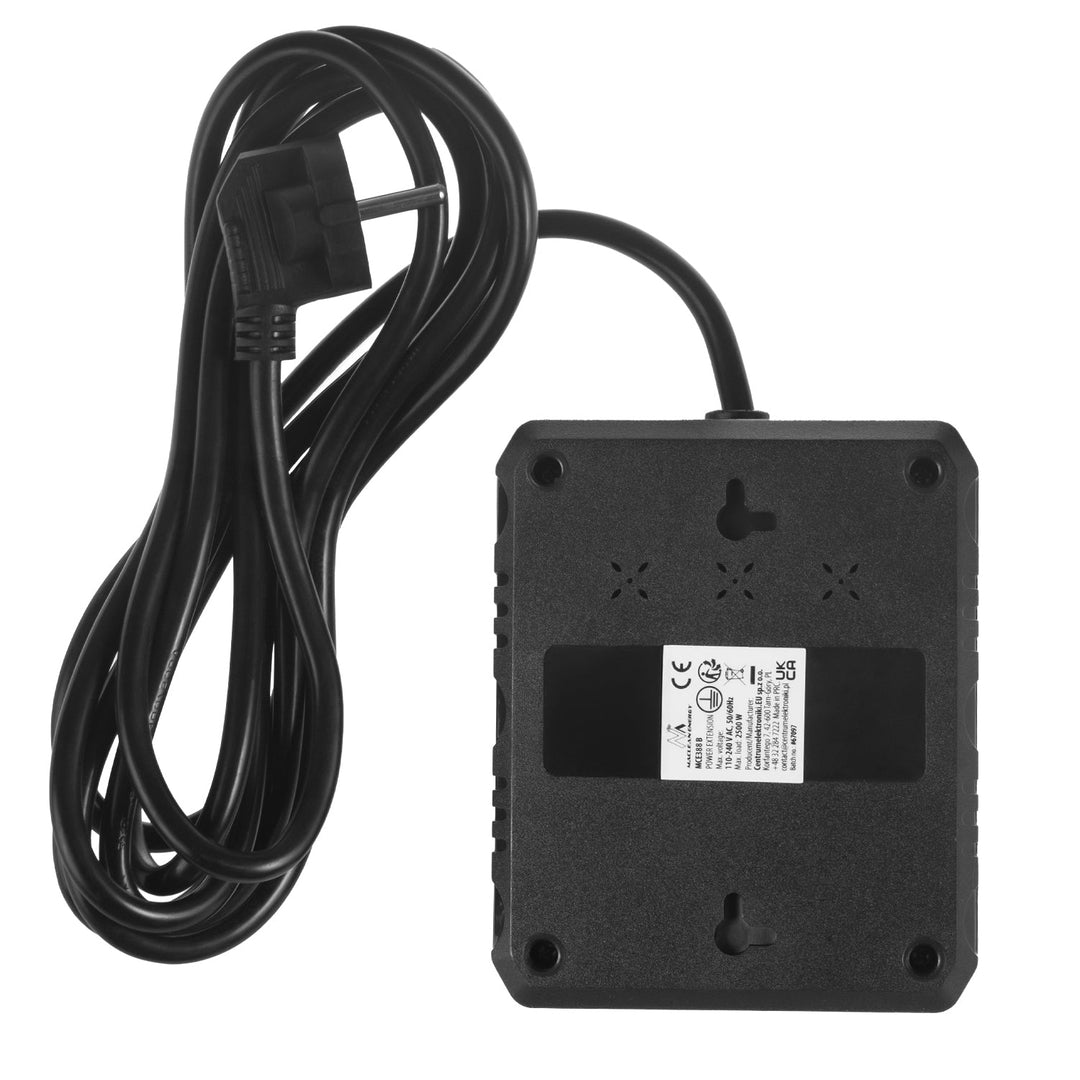 Maclean strømskinne, forlængerledning med 2 stik + 3xUSB, 110-240V AC 50/60Hz, 2,1A max 2500W, 3 m, sort, MCE388 B
