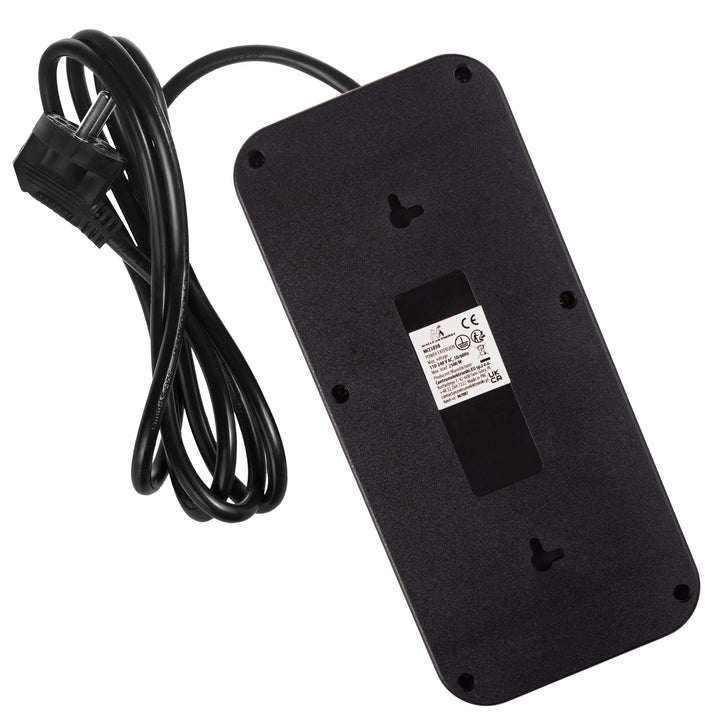 Maclean strømskinne, forlængerledning med 6 stik + 4xUSB, 110-240V AC 50/60Hz, 2,1A max 2500W, 1,5 m, sort, MCE389 B