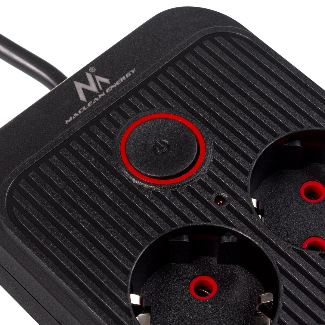 Maclean strømskinne, forlængerledning med 6 stik + 4xUSB, 110-240V AC 50/60Hz, 2,1A max 2500W, 1,5 m, sort, MCE389 B