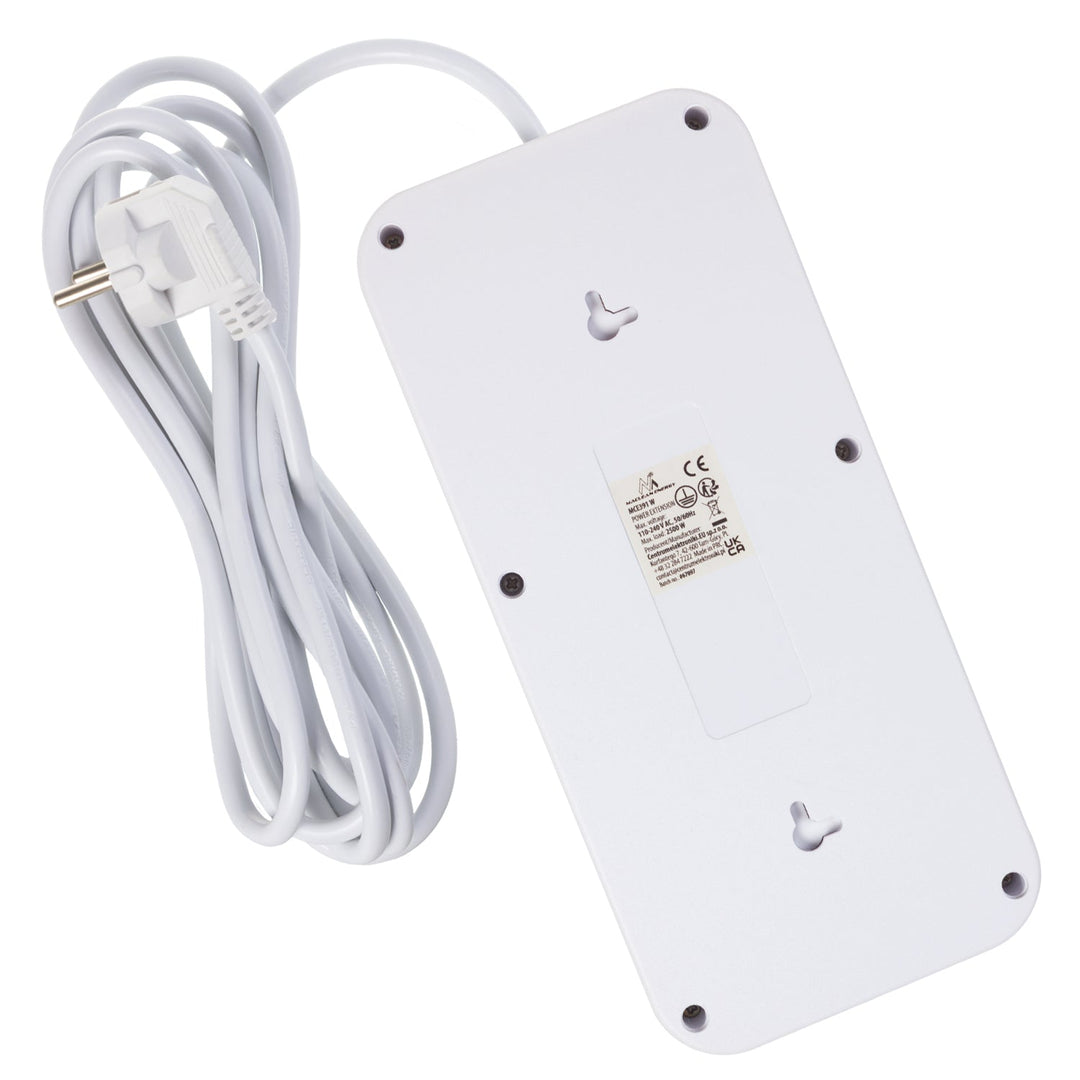 Maclean strømskinne, forlængerledning med 6 stik + 4xUSB, 110-240V AC 50/60Hz, 2,1A max 2500W, 3m, hvid, MCE391 W