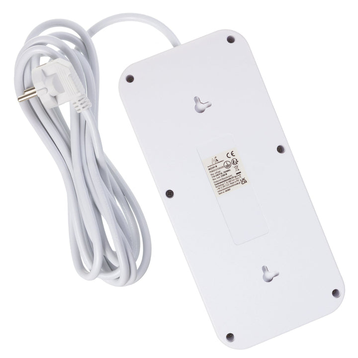 Maclean strømskinne, forlængerledning med 6 stik + 4xUSB, 110-240V AC 50/60Hz, 2,1A max 2500W, 3m, hvid, MCE391 W