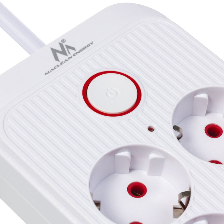 Maclean strømskinne, forlængerledning med 6 stik + 4xUSB, 110-240V AC 50/60Hz, 2,1A max 2500W, 3m, hvid, MCE391 W