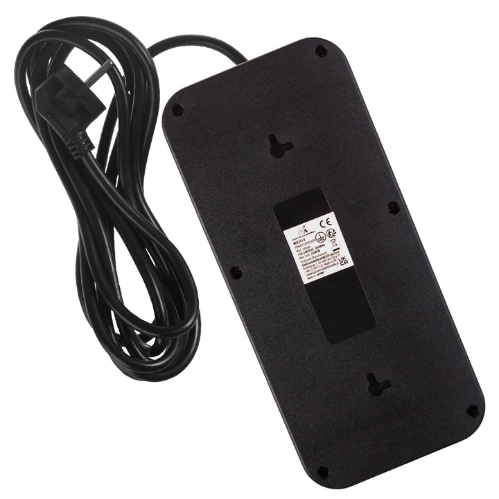 Maclean strømskinne, forlængerledning med 6 stik + 4xUSB, 110-240V AC 50/60Hz, 2,1A max 2500W, 3m, sort, MCE391 B