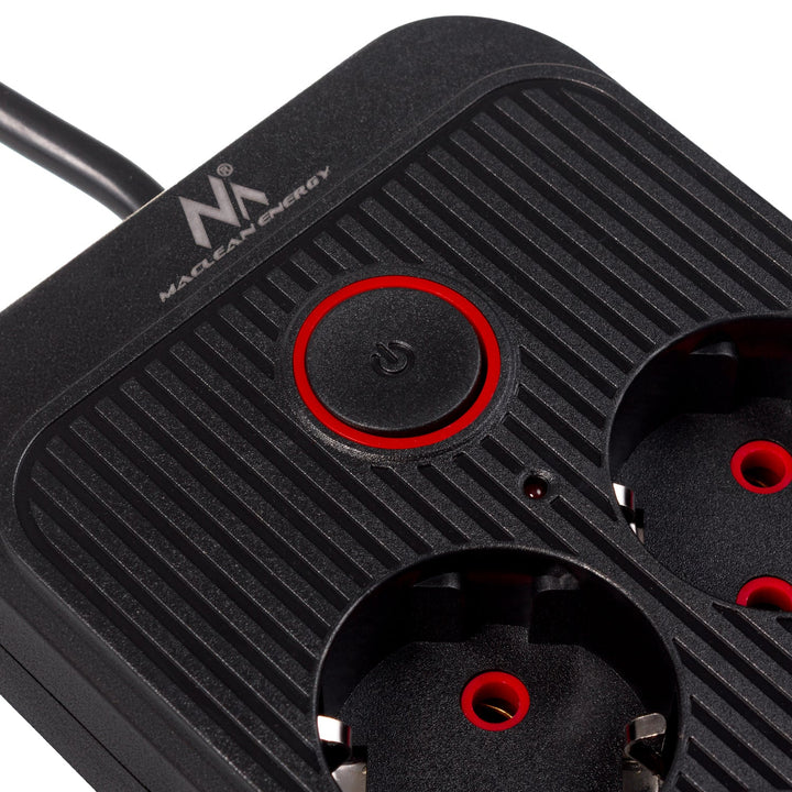 Maclean strømskinne, forlængerledning med 6 stik + 4xUSB, 110-240V AC 50/60Hz, 2,1A max 2500W, 3m, sort, MCE391 B
