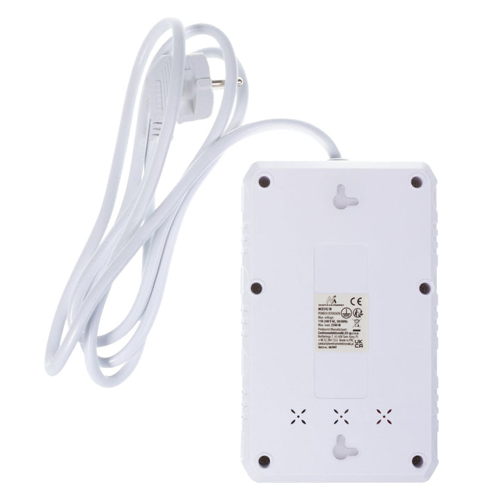Maclean strømskinne, forlængerledning med 4 stik + 3xUSB, 110-240V AC 50/60Hz, 2,1A max 2500W, 1,5m, hvid, MCE392 W