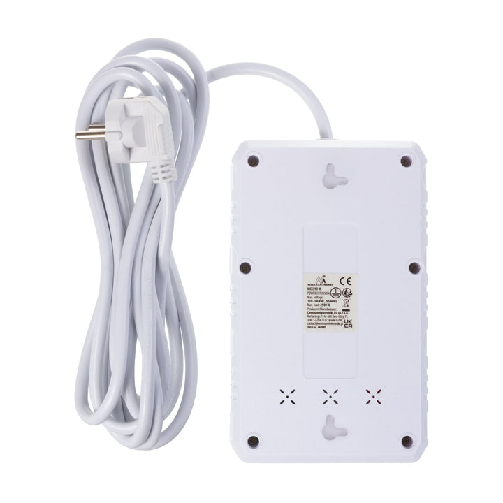 Maclean strømskinne, forlængerledning med 4 stik + 3xUSB, 110-240V AC 50/60Hz, 2,1A max 2500W, 3m, hvid, MCE393 W