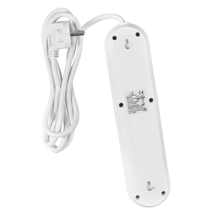 Maclean strømskinne, forlængerledning med 3 stik + 3xUSB, 110-240V AC 50/60Hz, 2,1A max 2500W, 1,5m, hvid, MCE394 W