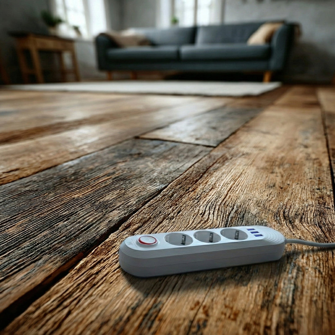 Maclean strømskinne, forlængerledning med 3 stik + 3xUSB, 110-240V AC 50/60Hz, 2,1A max 2500W, 1,5m, hvid, MCE394 W