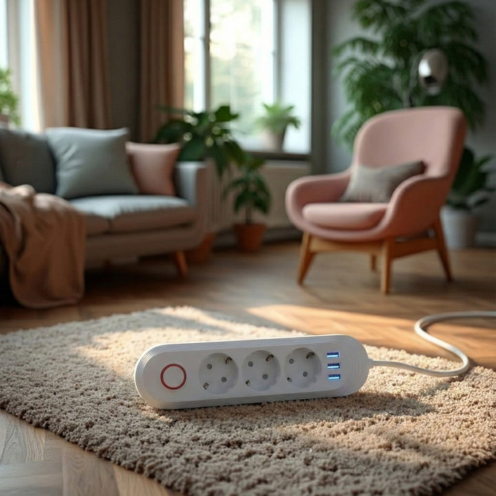 Maclean strømskinne, forlængerledning med 3 stik + 3xUSB, 110-240V AC 50/60Hz, 2,1A max 2500W, 1,5m, hvid, MCE394 W