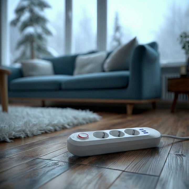Maclean strømskinne, forlængerledning med 3 stik + 3xUSB, 110-240V AC 50/60Hz, 2,1A max 2500W, 1,5m, hvid, MCE394 W
