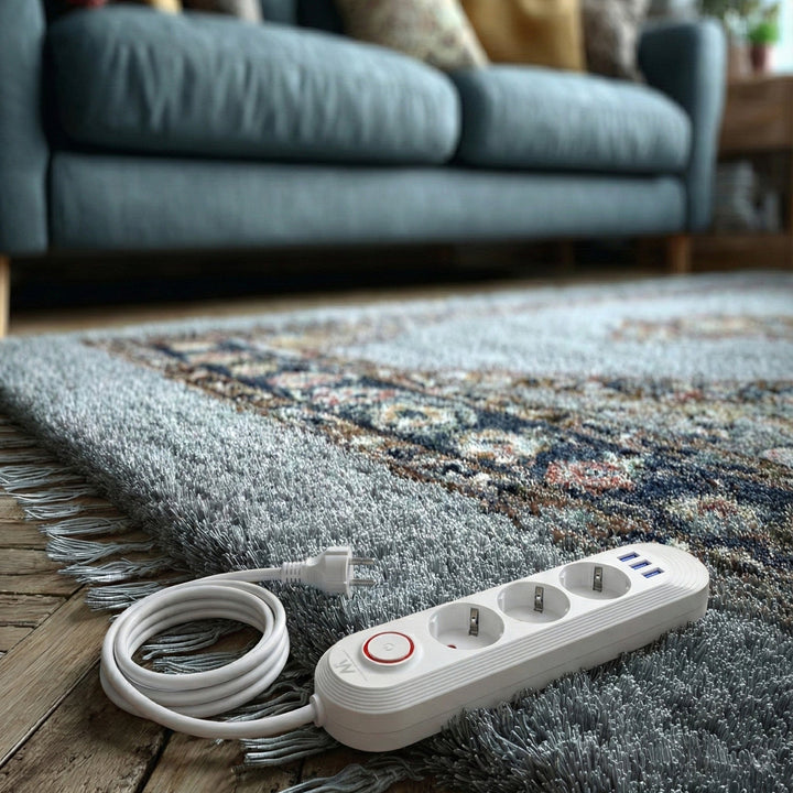 Maclean strømskinne, forlængerledning med 3 stik + 3xUSB, 110-240V AC 50/60Hz, 2,1A max 2500W, 1,5m, hvid, MCE394 W